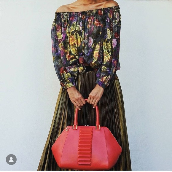 Kristina George red leather top handle handbag - Picture 2 of 8